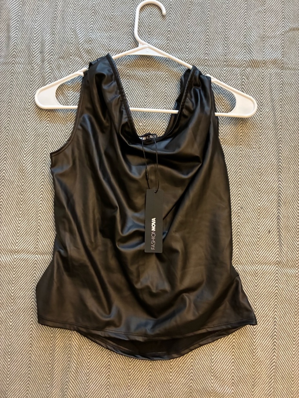 Fashion Nova Black Faux Leather Draped Cowl Camisole